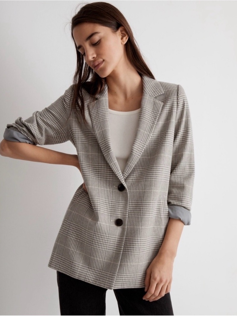 Madewell The Dorset Blazer Small Galloway Plaid Gray Wool Blend Oversized women